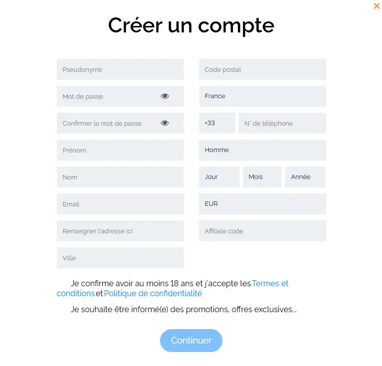 Processus d'inscription Mr James Casino